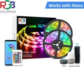 ColorRGB - Smart Wifi RGB Led Strip - 12m - 5050 SMD Flexibel - DC 12V Adapter - Werkt met Alexa & Google
