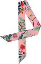 Emilie Scarves Zijden sjaaltje Bloemenprint roze Smal - 80x5CM