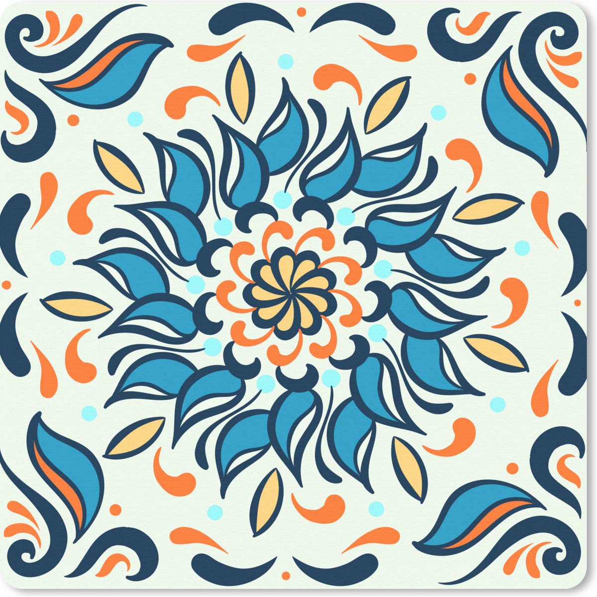 Muismat 30x30 cm - Mousepad Zonnebloem - Bladeren - Blauw - Oranje - Muismatten