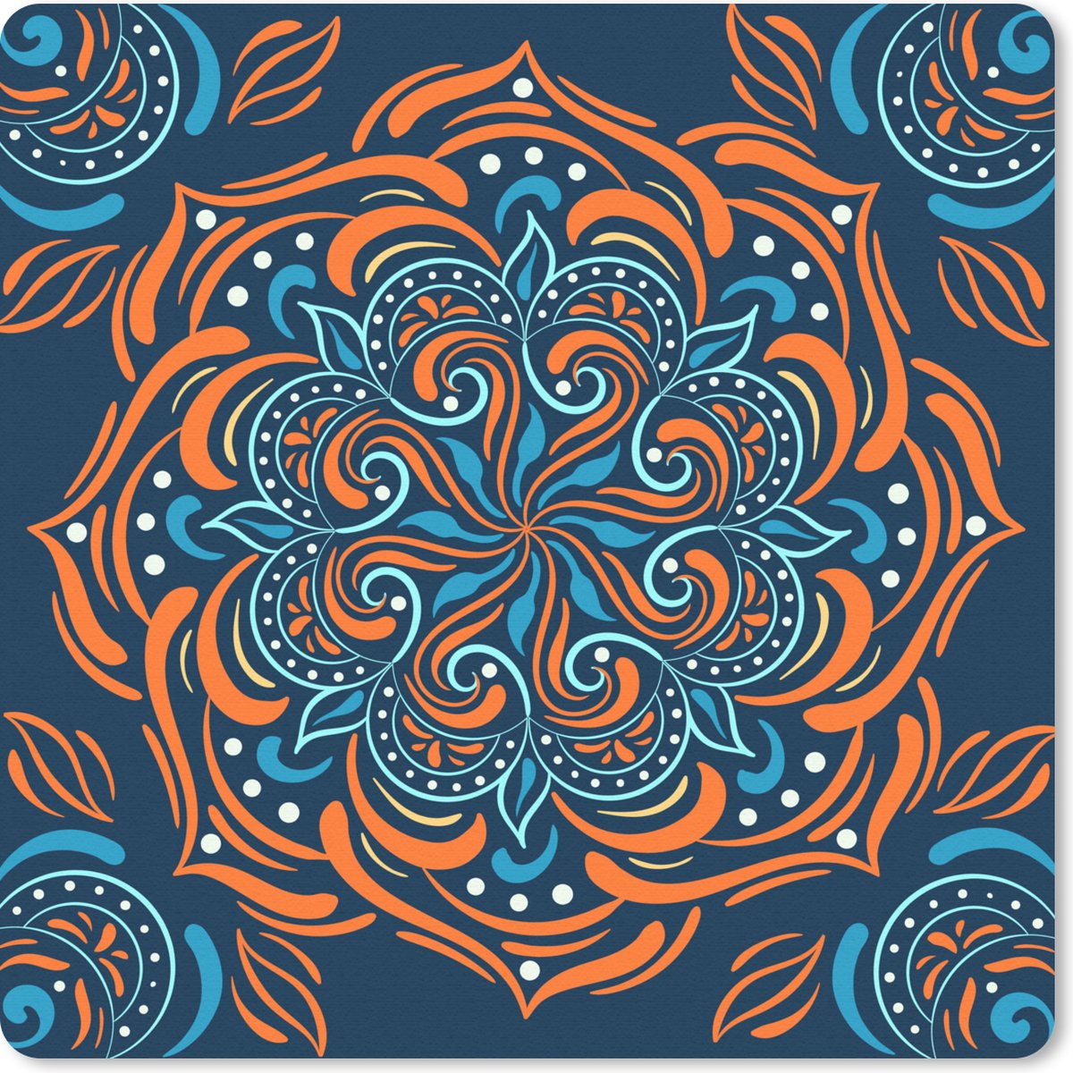 Muismat 30x30 cm - Mousepad Mandala - Oranje - Blauw - Patronen - Muismatten