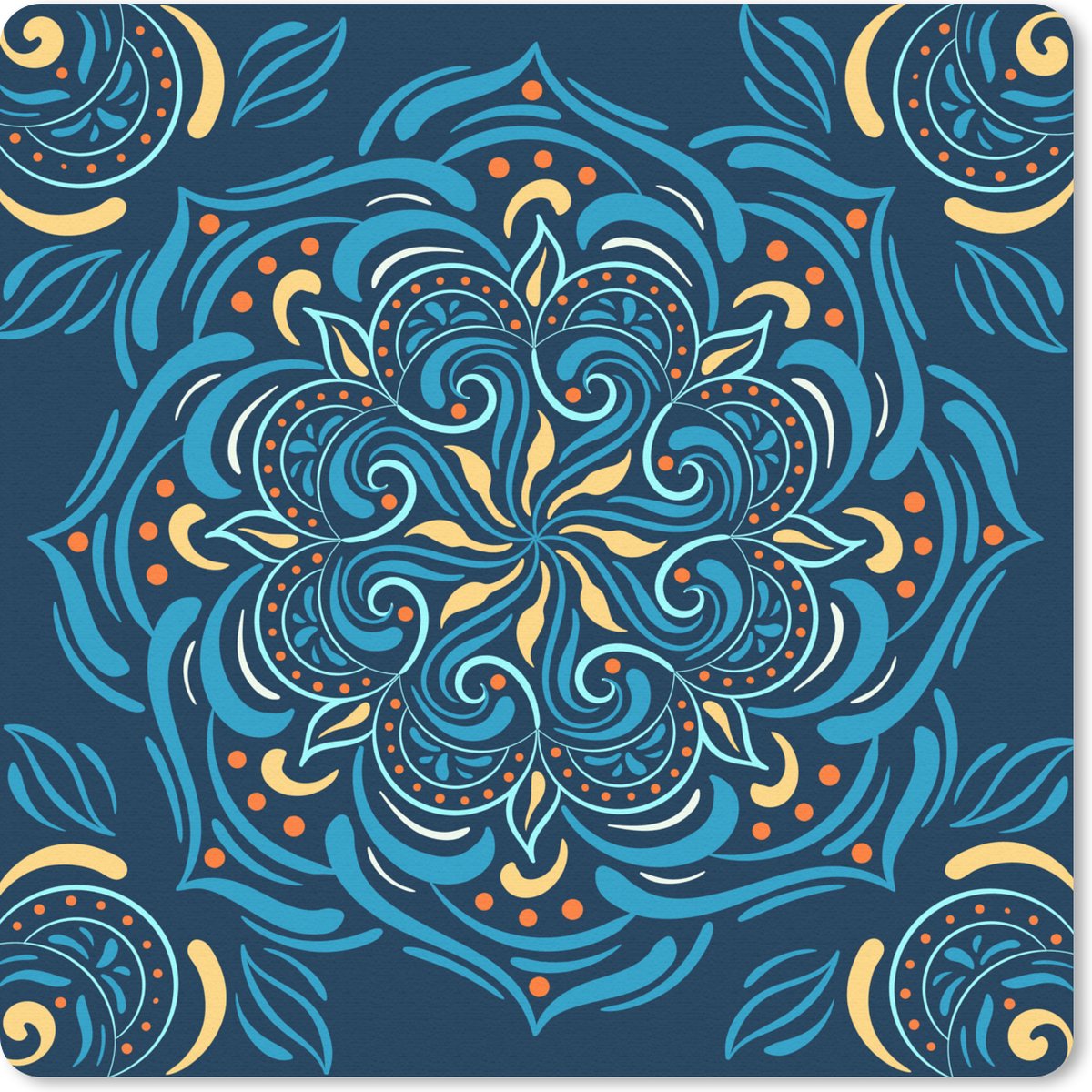 Muismat 30x30 cm - Mousepad Mandala - Blauw - Geel - Patronen - Muismatten