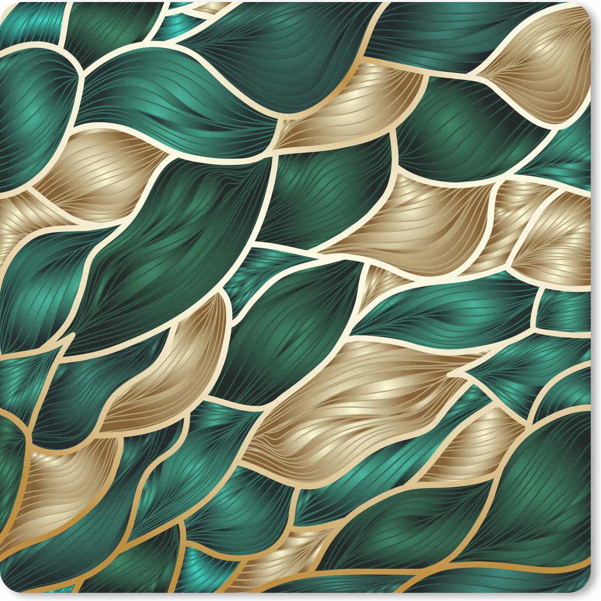Muismat 30x30 cm - Mousepad Abstracte achtergrond met goud en groen - Muismatten