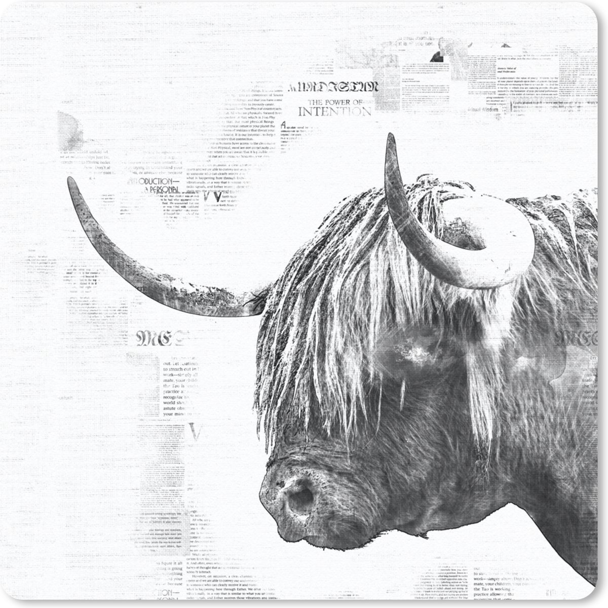 Muismat 30x30 cm - Mousepad Schotse hooglander - Abstract - Zwart - Wit - Muismatten