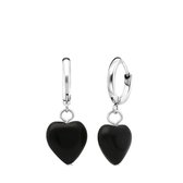 Lucardi Dames Oorbellen met hart zwarte obsidiaan - Oorbellen - Cadeau - Staal - Zilverkleurig