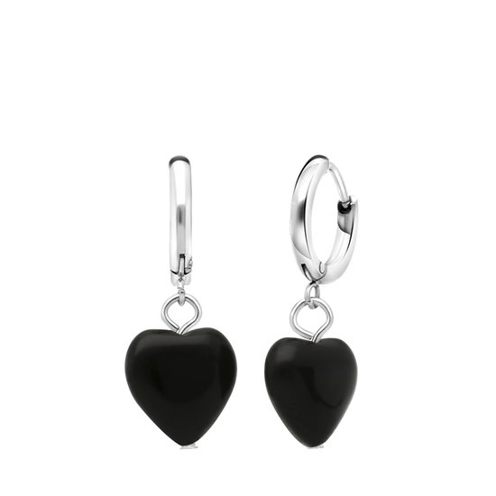 Boucles d'oreilles coeur en acier Lulu Jewels Obsidienne noire