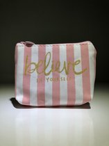 Roze gestreepte mini opbergtasje/make-up tasje voor onderweg/mini portemonnee/canvas