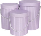 Hoedendoos Set van 3 Ø 17*14 cm /Ø 15*23 cm /Ø 18*24 cm Paars Karton Rond Strepen Opbergdoos