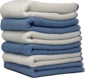 JEMIDI 6x poetsdoeken van microvezel - Voor thuis, keuken, badkamer of auto - Microzeveldoeken35 x 35 cm - Wit/blauw