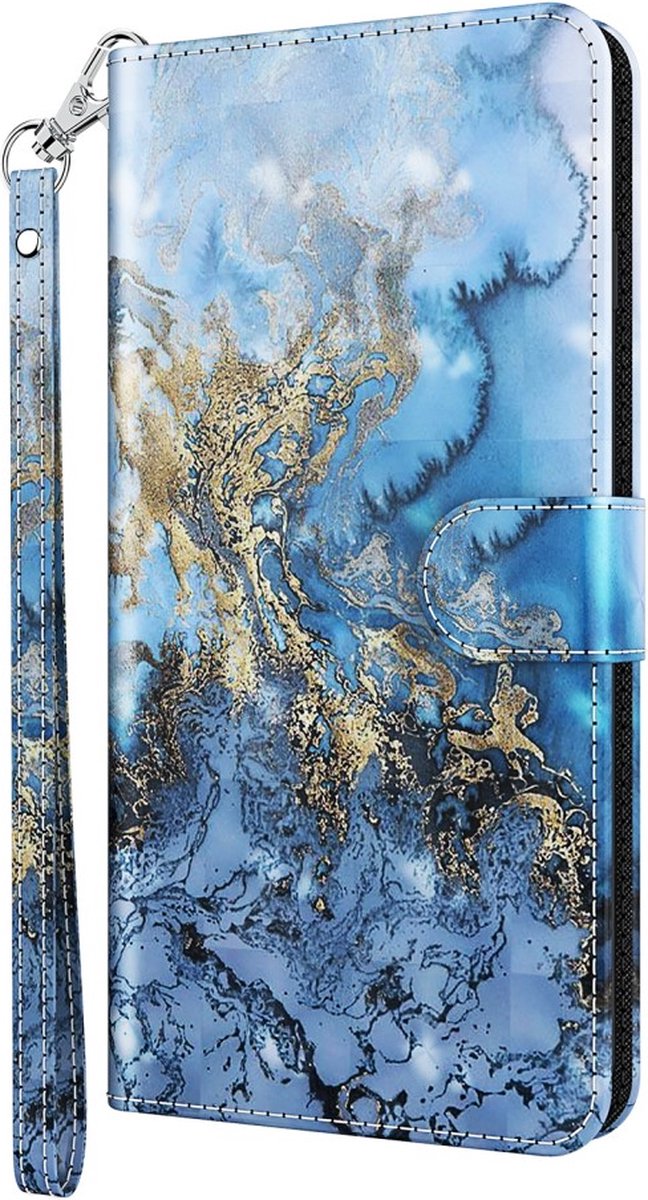blauw marmer agenda book case hoesje Xiaomi Redmi 10
