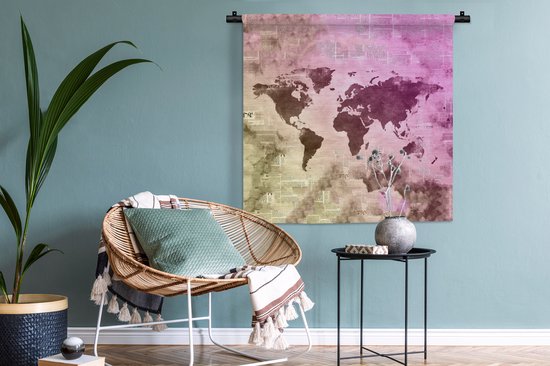 Tapisserie - Tapisserie - Wereldkaart - Couleurs - Journaux - 90x90 cm - Tapisserie