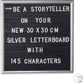 Relaxdays 1x letterbord 30x30 - decoratie - memoboard - letter board - vierkant - zilver