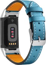 YONO Leer Bandje geschikt voor Fitbit Charge 5 - Vervangende Lederen Armband - Blauw