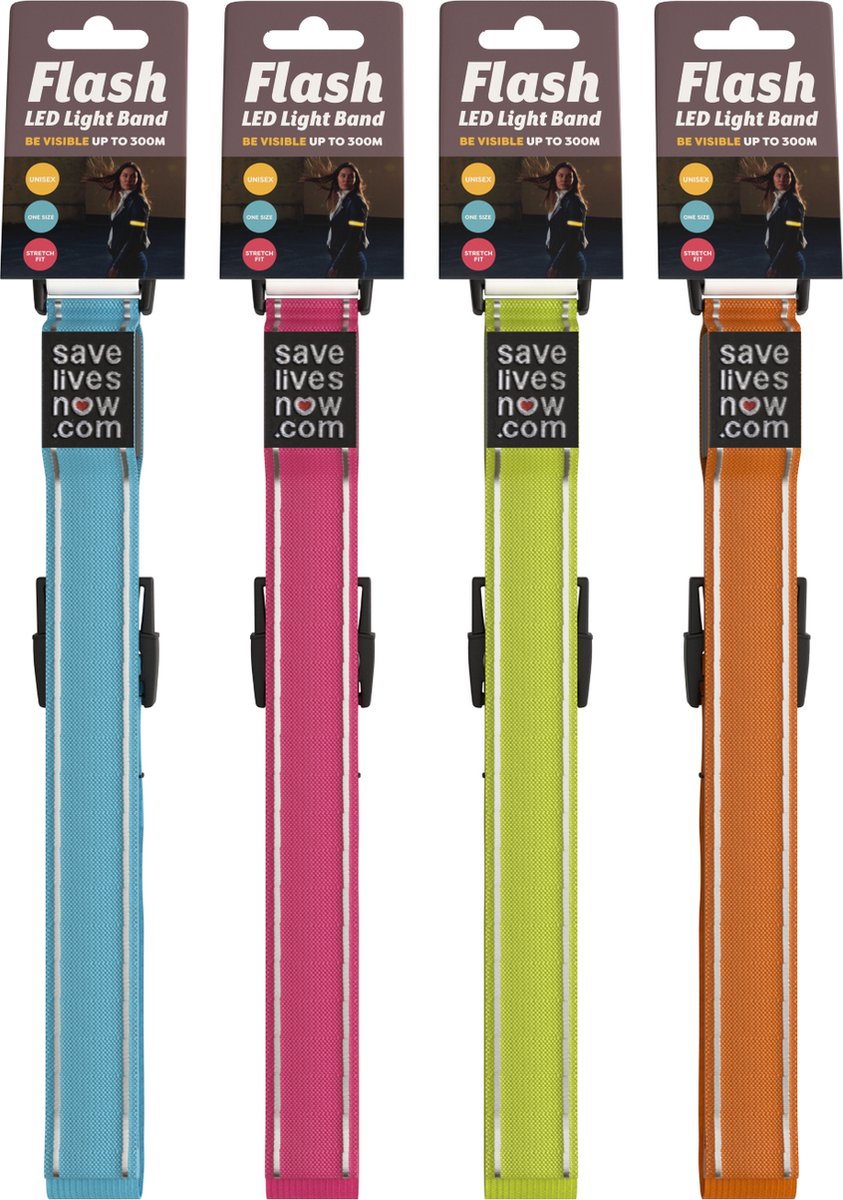 Hardloopverlichting Led Light verstelbaar family pack 1x roze, 1x blauw, 1 groen, 1x geel (batterijen inbegrepen)