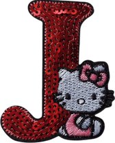 Strijk Embleem Alfabet Patch - Letter J - Hello Kitty Pailletten - 6cm hoog - Letters Stof Applicatie - Geborduurd - Strijkletters - Patches - Iron On