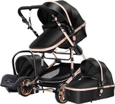Luxe Baby Buggy 3 in 1 | Baby Wagen | Kinderwagen met stoel en wieg | Hoge Kwaliteit | Zwart