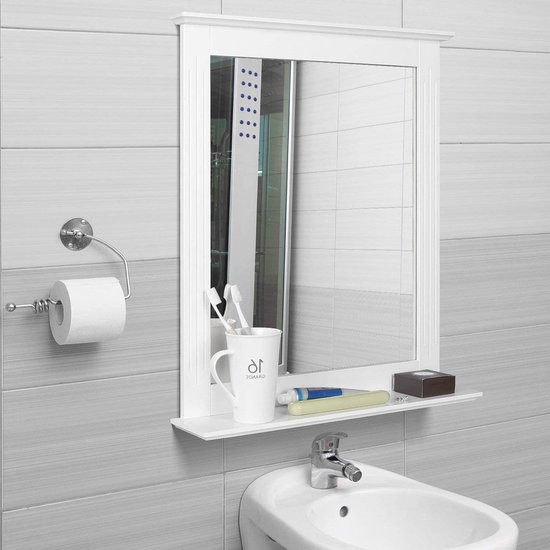 Houten wandspiegel badkamerspiegel met plankhangende spiegel voor badkamer woonkamer hal bol