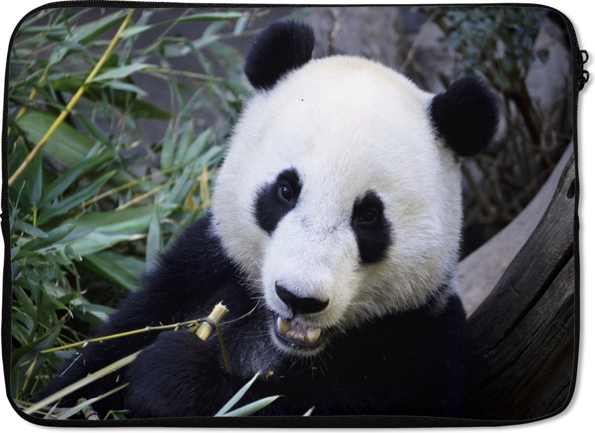 Laptophoes 14 inch 36x26 cm - Panda - Macbook & Laptop sleeve Etende panda - Laptop hoes met foto
