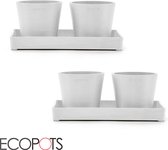 Ecopots | Amsterdam | 2 sets met displays | Lichtgrijs | ø 10,5 cm | 4x 74.009.10S | 2x 74.030.20S