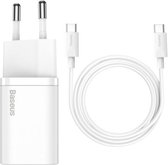 Baseus Oplaadstekker  Snellader met USB-C naar USB-C Kabel- 25W Power Adapter voor Apple iPhone 13, 13 Pro, 13 Pro Max 1M Wit - TZCCSUP-L02