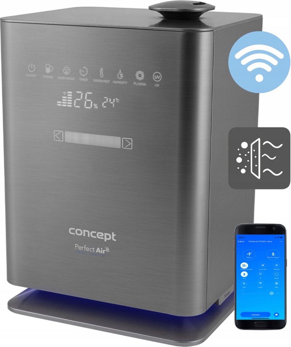 CONCEPT - Luchtbevochtiger /Perfect Air / Wifi / Afstandsbediening / Aromatherapie / Timer UV UVC LED Display