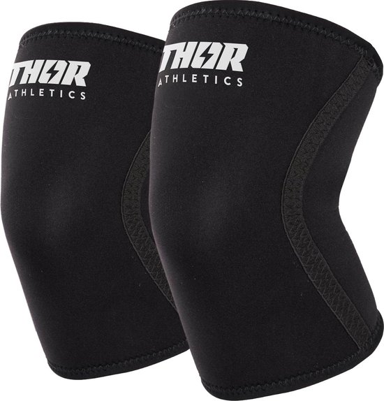 Knee Sleeves - Beschermt Jouw Knieën Tijdens De Squat - Thor Athletics - Zwart - 7MM - Krachttraining Accessoires - Powerlifting - Bodybuilding - Squat - Maat (L)