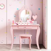 MEUBELEXPERT - kinderkaptafel met spiegel inclusief make-uptafel en verwijderbare kruk roze