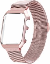 2 in 1 vervangend Geschikt voor Apple Watch Band Milanese Loop rose goud en cover roestvrij staal vervangende band voor geschikt voor Apple Watch met metalen behuizing voor Geschikt voor Appl