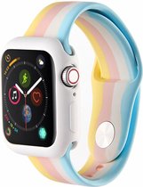 Geschikt voor Apple watch 4|5|6  bandje 42mm - 44mm large siliconen geel - roze - wit - blauw