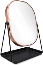 Navaris make-up spiegel met sieradenschaal koper - Tafelspiegel zwart koper - Staande make up spiegel met accessoireschaalje - Roterende opmaakspiegel