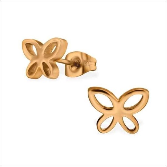 Aramat jewels ® - Aramat jewels oorbellen zweerknopjes vlinder rosékleurig staal 9mm x 7mm