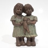 Geert Kunen / Skulptuur / beeld / Meisjes met pop - bruin / groen - 10 x 6 x 17 cm hoog.