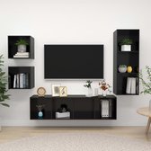 Decoways - 4-delige Tv-meubelset spaanplaat hoogglans zwart