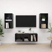 Decoways - 3-delige Tv-meubelset spaanplaat hoogglans zwart