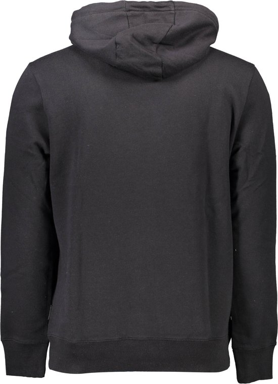 Achterkant van een zwarte hoodie van Napapijri met capuchon.