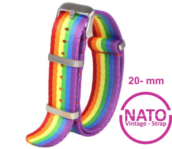 20mm Nato Strap Regenboog kleuren - Vintage James Bond - Nato Strap collectie - Mannen - Horlogeband - 20 mm bandbreedte