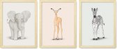 inikini - wanddecoratie - poster - Safariposters (Set van 3 x A4 posters) - kinderkamer - babykamer - baby cadeau - safari - jungle