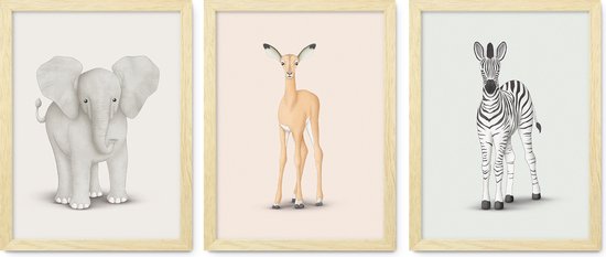 inikini - wanddecoratie - poster - Safariposters (Set van 3 x A4 posters) - kinderkamer - babykamer - baby cadeau - safari - jungle