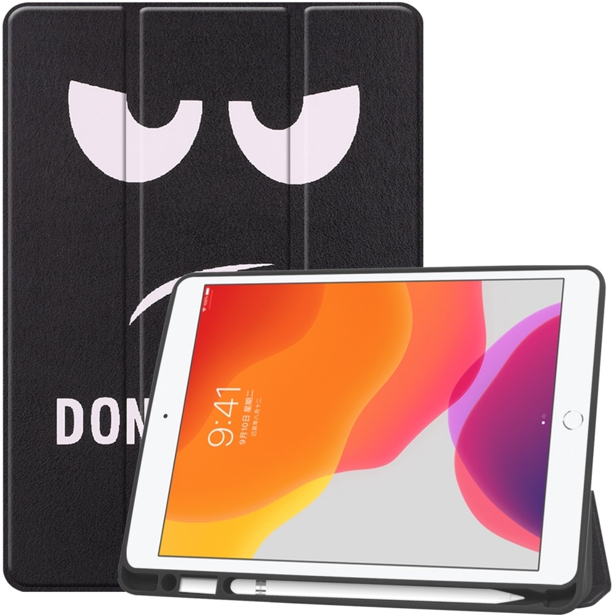 Mobigear Tablethoes geschikt voor Apple iPad 9 (2021) Hoes | Mobigear Tri-Fold Gel Bookcase + Stylus Houder - Do Not Touch