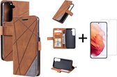Book Case Samsung Galaxy S22 Plus | Hoogwaardig PU Leren Hoesje | Lederen Wallet Case | Luxe Uitstraling | Telefoonhoesje | Pasjeshouder | Portemonnee | Bruin + 1x Screenprotector