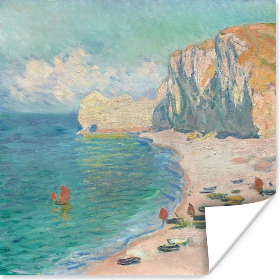 Poster The beach and the falaise d'Amont - schilderij van Claude Monet