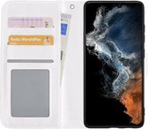 Hoes Geschikt voor Samsung S22 Hoesje Book Case Hoes Flip Cover Wallet Bookcase - Wit