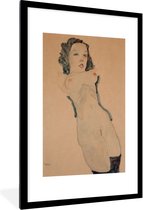 Fotolijst incl. Poster - Liegender Akt mit schwarzen Strümpfen - schilderij van Egon Schiele - 60x90 cm - Posterlijst