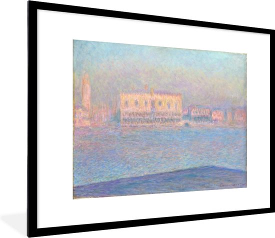 Fotolijst incl. Poster - Doge's paleis gezien vanaf San Giorgio Maggiore - Schilderij van Claude Monet - 80x60 cm - Posterlijst