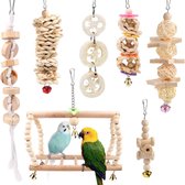 Vogelkooi accessoires set van 7 houten ladderspeelgoed met landingsplatform vogels
