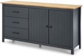 Laag dressoir 2 deuren 3 lades - eiken en blauw decor - L 150 x D 40 x H 80 cm - MADINA