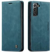 Caseme - Samsung Galaxy S21 FE Retro Wallet Hoesje - Blauw