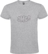 Grijs t-shirt met tekst 'OMG!' (O my God) print Zilver  size 3XL