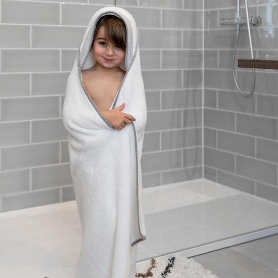 Doomoo - Dry'n Play White- Maxi Badcape met bijtrijng - Hou jezelf droog tijdens badtijd - 90X100 cm - bio katoen van Doomoo — afbeelding 3