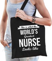 Worlds greatest nurse cadeau tas zwart voor volwassenen - Cadeau tas verjaardag verpleegkundige
