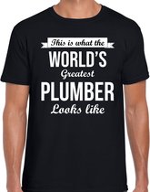 Worlds greatest plumber cadeau t-shirt zwart voor heren - Cadeau verjaardag t-shirt loodgieter S